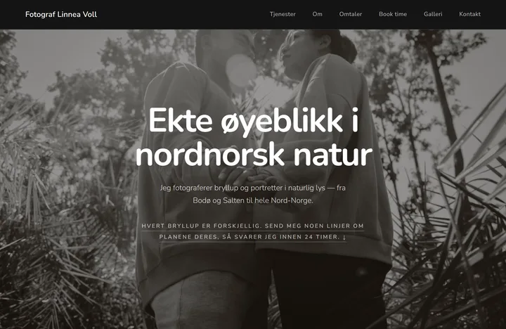 Eksempelside for en fotograf, laget med Veldia
